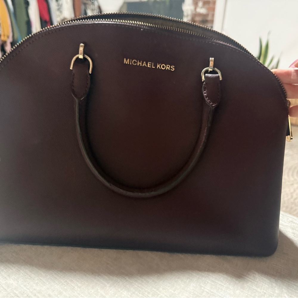 Michael Kors maroon Saffiano Dome Satchel